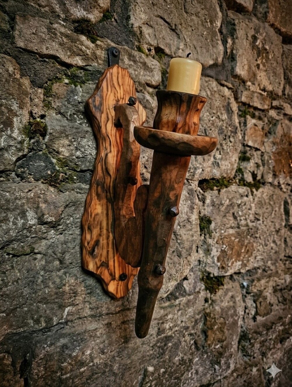 Vintage Rustic Wood Wall Sconce Candle Holder Made In Spain